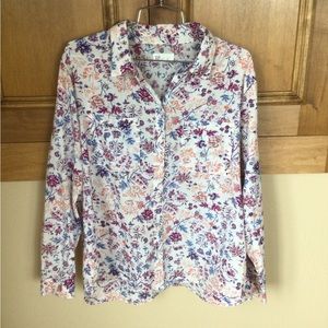 Loft XL white floral button down shirt